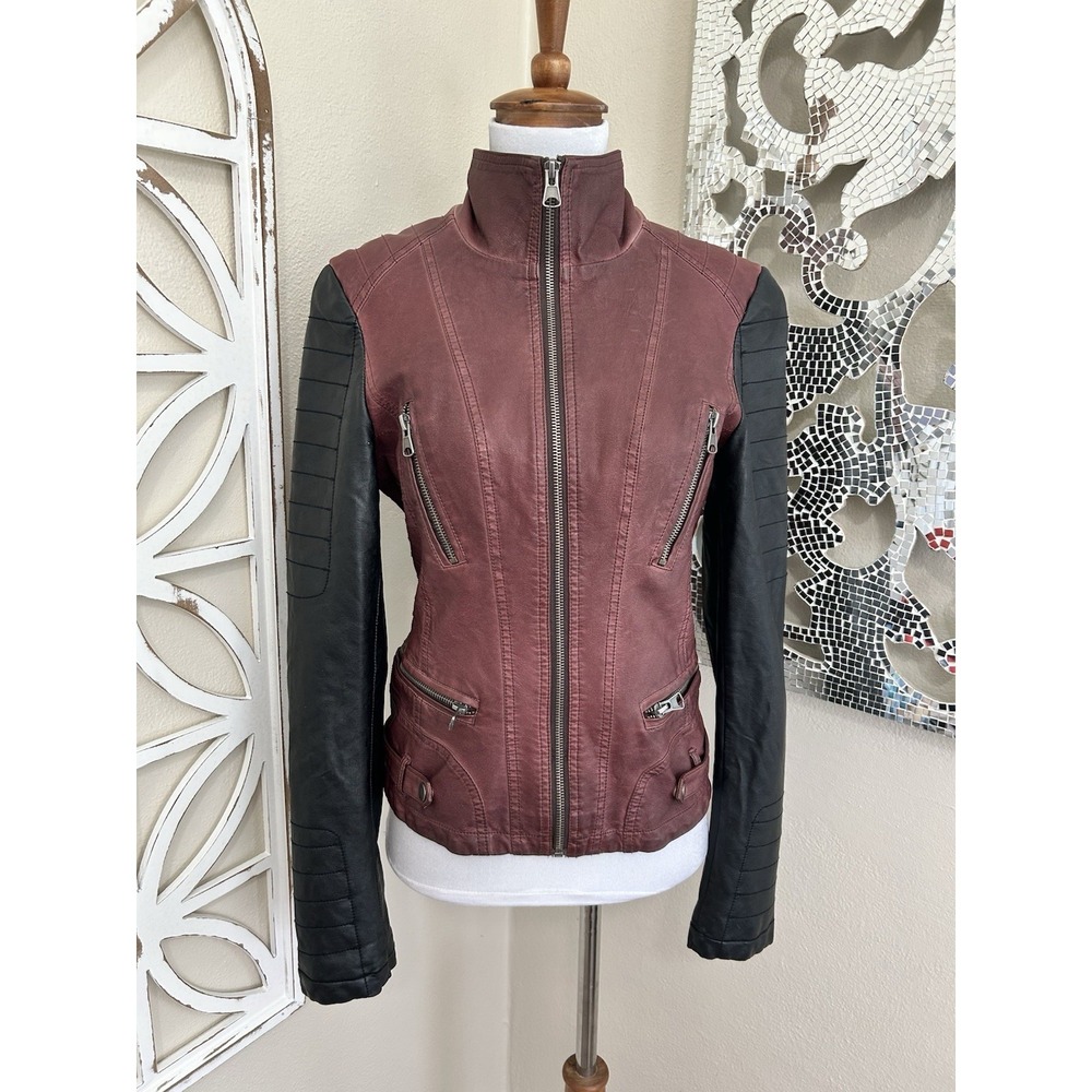 Y2K Bke The Buckle SMALL Grunge Faux Leather Moto Lined Motorcycle Jacket